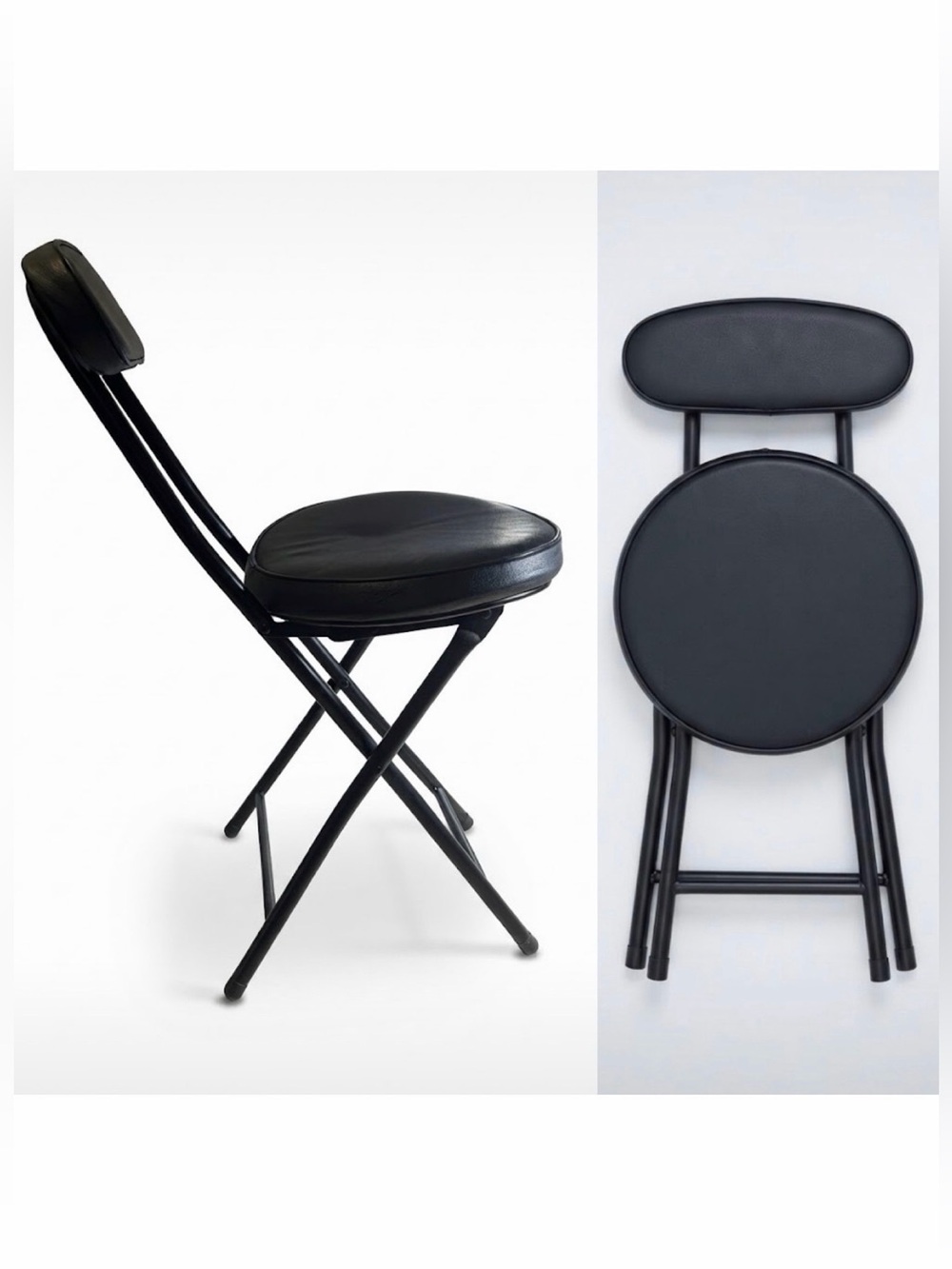 Foldable ⚜️🖤⚜️ Black faux Leather Cushioned Chair